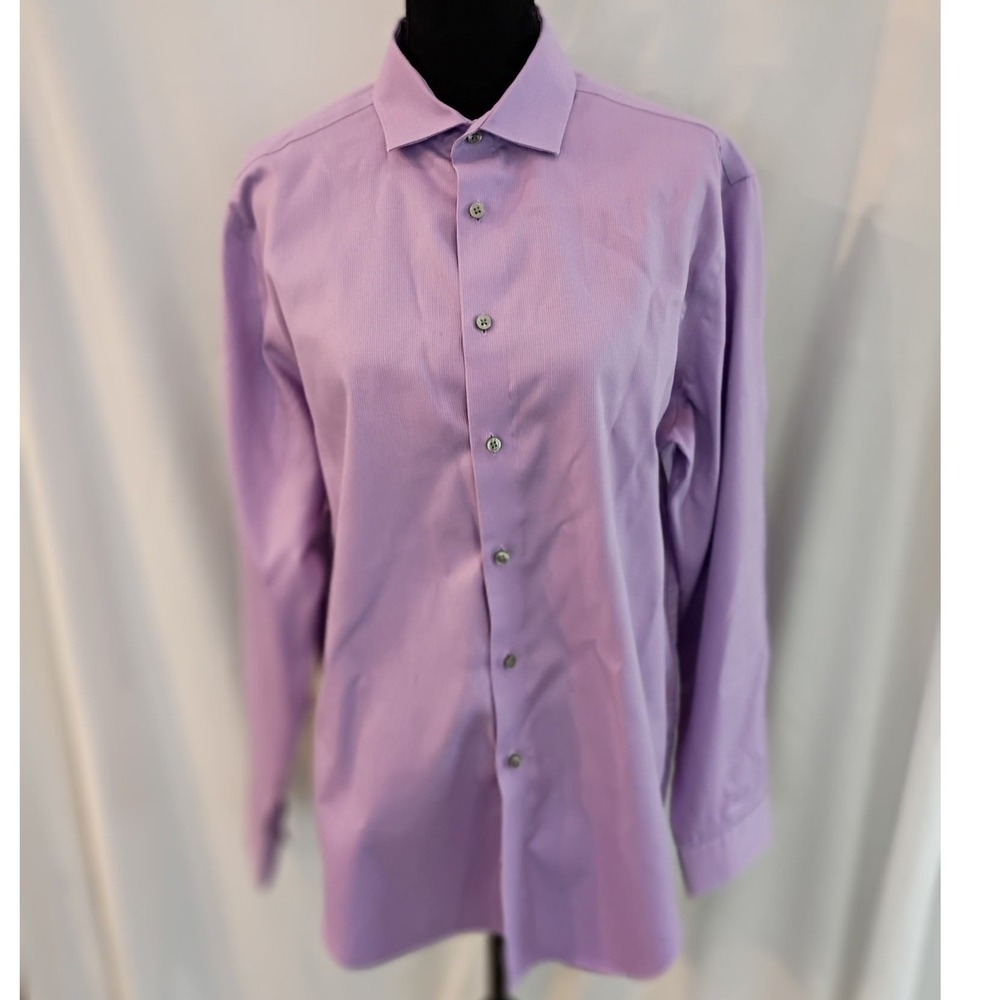 Calvin‎ Klein Mens Purple Slim Fit Non Iron Dress Shirt 17 34/35 Textured